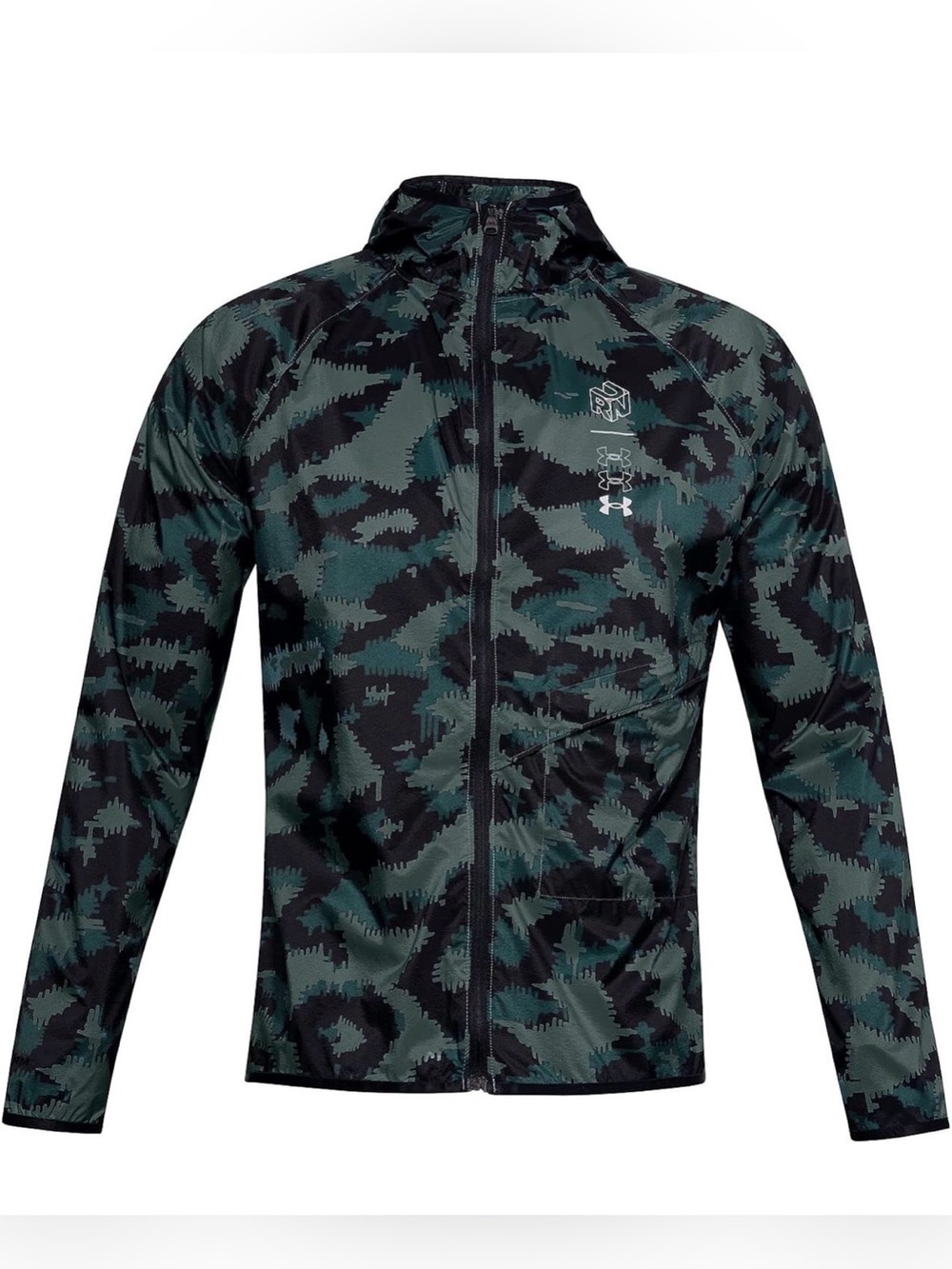 Under Armour Boys' Dark Green & Black Camo Zip-Up Rain Jacket